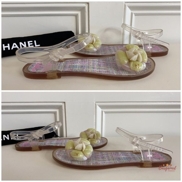 Authentic CHANEL Pink CC Clear Camelia Jelly Strap Flip Flops Flat Sandals 36/6 - Picture 10 of 14